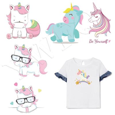 China Unicorn Kids Cartoon Thermal Heat Transfer Set Sticker Clothes Appliqued Vinyl Washable Bachelor's DIY Patches On Shirt Hat Bag for sale