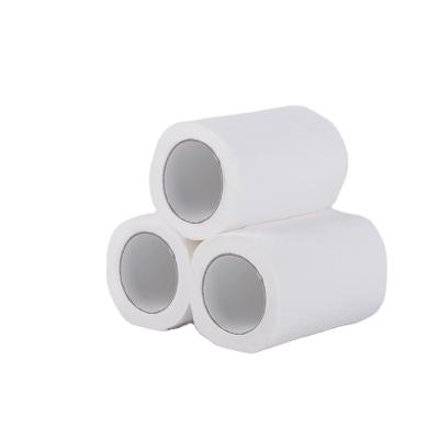 China Hotel QISEN hot sale disposable 4 ply 30g white soft rumbo roll hotel KTV loose hollow roll paper for sale