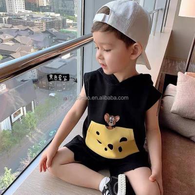 China Baby boy casual black suit summer cotton T-shirt boy shorts children's T-shirt set for sale