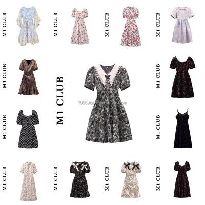 China 2022 New Summer Contrast Print Hepburn Vintage Women's Bow Cotton Short Women's Breathable Casual Dress for sale