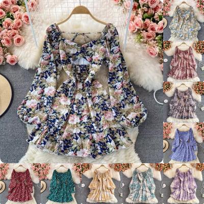 China 2022 Breathable Summer Flower Printed Casual Dress Pleated Women's Skirt Women's Dress for sale