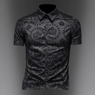 China 2022 New Slim Fit Men's Slim Fit Men's Anti-pilling Flower Print Casual Style Shorts Sleeve Satin Button Up Shirt for sale