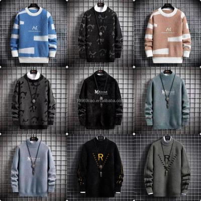 China Anti-pilling 2022 new custom made cashmere jacquard pattern cotton knitted woolen crewneck sweater for men for sale