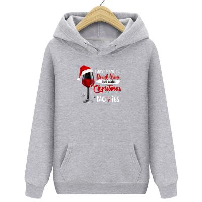 China Viable Viable Women Grow Hoodie Christmas Wine Glass Printing Hooded Sweater Plus Size Women's Hoodies for sale