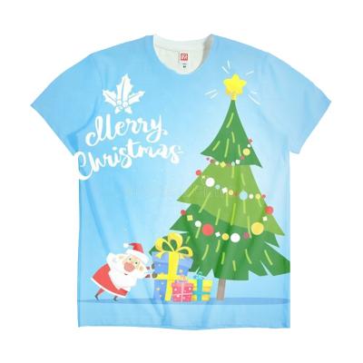 China Anti Pilling Cheap Anti Pilling OEM Wholesale All Over Custom Sublimation Digital Printing Design Your Own T Shirt With Christmas Tree Logo for sale