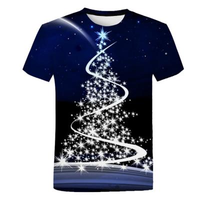 중국 Anti-pilling Anti-pilling Christmas Tree Gold Star Printing Custom Colored Sublimation T-Shirt 판매용