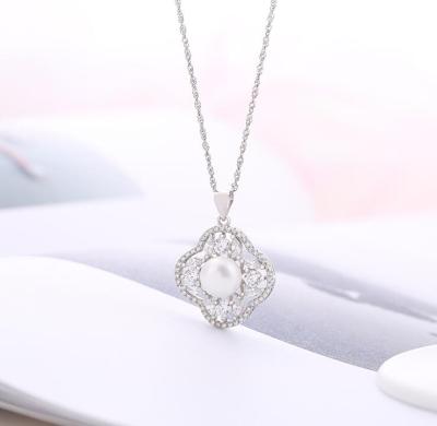 China CLASSIC Good Quality 925 Sterling Silver White Pearl Silver Rhinestone Necklace Gift for Girls for sale