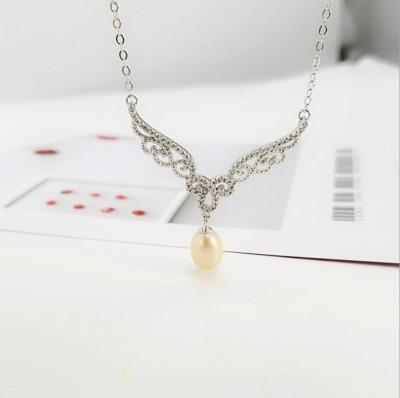 China CLASSIC Fashion 925 Sterling Silver Wing White Pearl Earring Zircon Necklace Gift For Girls for sale