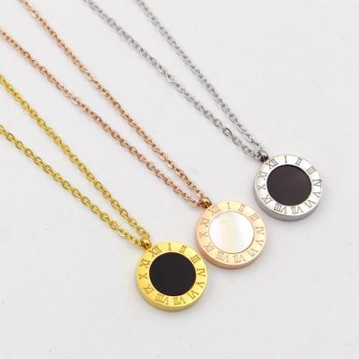 China Hot selling European and American popular titanium Rome shell initial black and white digital necklace for sale