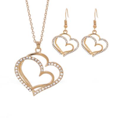 China Hot Selling European and American Popular Gold Double Heart Necklace and Wandering Set for Women for sale