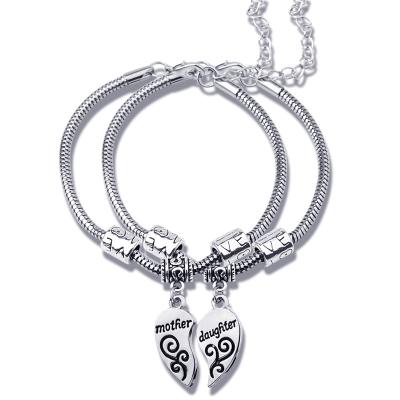 China 2pcs ALLOY Mother and Daughter Love Broken Heart Bracelet Charm Bracelets Beautiful for sale