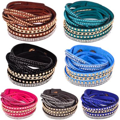 China Fashioncolorful Iron Quench Leather Bangle Bracelets Or Rhinestone Wrap Jewelry for sale