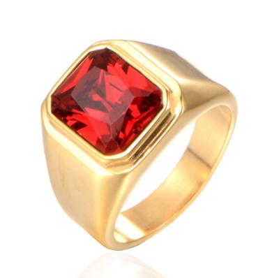 China Popular fashion hot sale steel red.black titanium and blue gemstone rings for men for sale