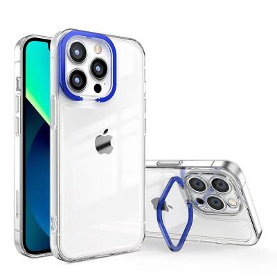 China Custom Clear Phone Case Candy Color Logo Camera Bracket CaseBuddy Phone Stand Durable Stable Full Shockproof Protective for sale