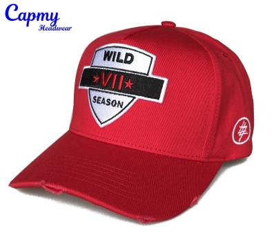 China Fashion Streetwear COMMON 5 Panel A Frame Baseball Cap Hat, Red Distressed Effect Cotton Baseball Cap, Distressed Baseball Cap Women for sale