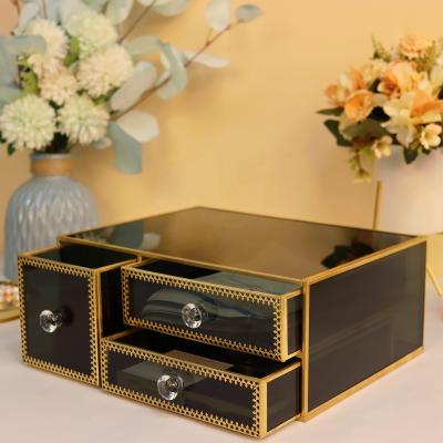 China Factory Wholesale Jewelry Glass Storage Box Makeup Stored Desktop Cosmetic Organizer for sale