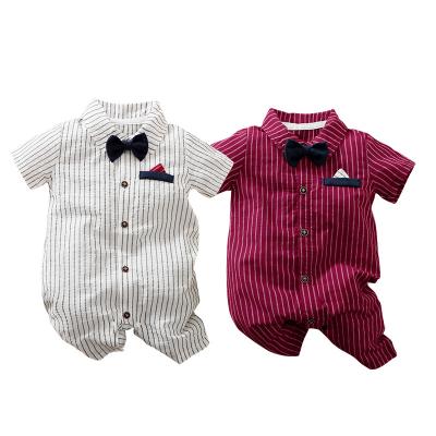 China Wholesale-British Short-sleeved Summer Style Baby Boy Wine Red Stain Outlet Slim Slippery Overalls for sale