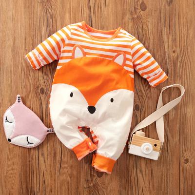 China Orange Cute Cartoon Toddler Romper Long Sleeve Cartoon Fox Striped Spot Wholesale for sale