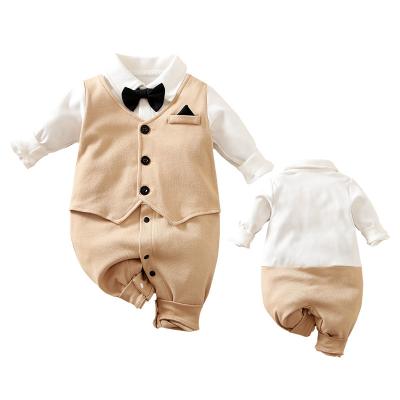 China Gentleman Handsome Baby Clothes Long Sleeves Gentleman Boys Birthday Party Banquet Waistcoat Design Stain Khaki Wholesale for sale