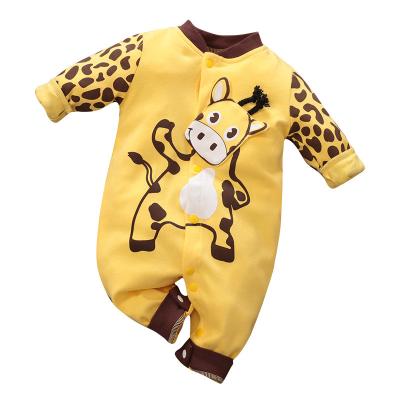 China Loungewear Single Breasted Newborn Baby Clothes Cute Printed Cow Long Sleeve Baby Romper Wholesale Customized for sale