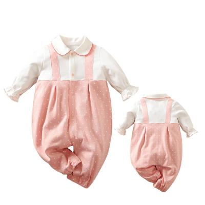 China Spring Autumn Hot Sale Wholesale Baby Girl Doll Collar Embroidery Cute Soft Pink Romper Long Sleeve Cute Soft Spring for sale