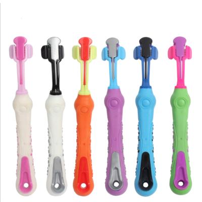 China Amazon Sustainable Hot Sale 3 Brush Heads Nylon Plastic Pet Toothbrushes for sale