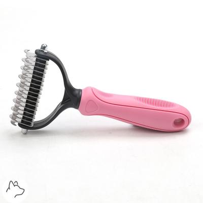 China Sustainable Pet Grooming Brush Double Side Shedding And Dematting Pet Comb Brush for sale