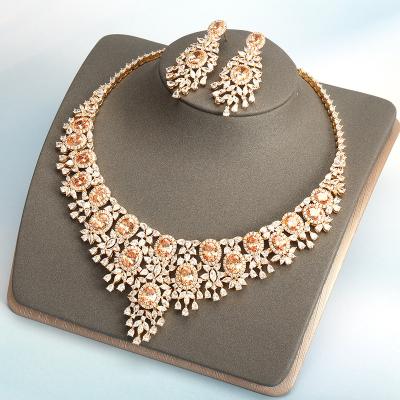 China High Quality Luxury Color Bridal Necklace Set For Women Accessories Gorgeous Cubic Zircon Wedding Jewelry Sets For Bridal Engagement for sale