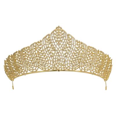 China Luxury Zircon Bridal Tiara Crown Full Crystal Cubic Zircon Leaf Tiaras Headband For Women Wedding Crown Charm Headband Hair Jewelry Accessories for sale