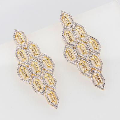 China TRENDY luxury hexagon dangle earrings for women wedding full zircon pearl charm hyperbola fashion jewelry drop shipping for sale