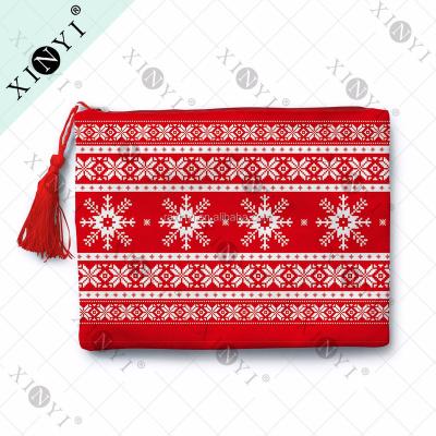 China Fashion Hot Selling Christmas Gift Custom Logo Tassels Zipper Makeup Cosmetic Bags Travel Canvas Toiletry Bag Wholesale for sale