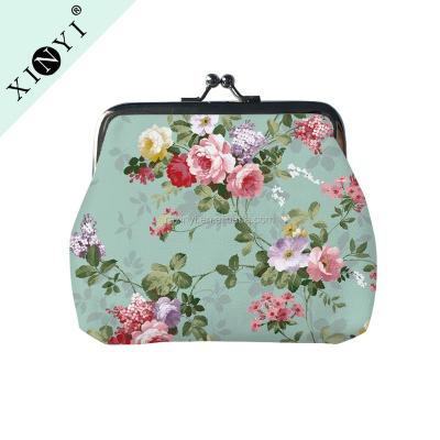 China Wholesale Custom Fancy Women's Raincoats Women's Fashion Canvas Coin Purse Flower Print Small Cluth Coin Purse for sale