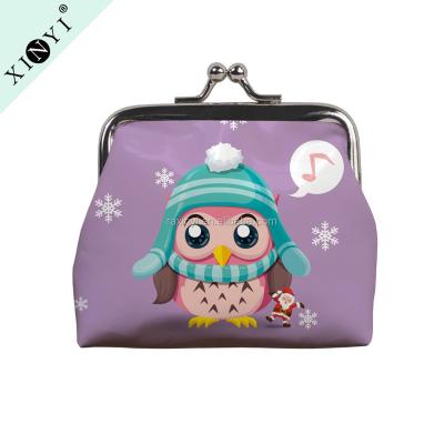 China Waterproof High Quality Animal Owl Printed Mini Coin Purse Pu Leather Women Custom Design Christmas Coin Clips Wholesale for sale