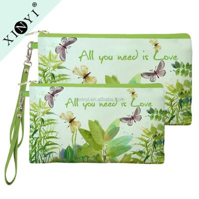 China Hot Selling Custom Fashion Logo Makeup Brush Bag Flower Butterfly Printed Eco Beauty Pouch Sets Travel Cosmetic Bag for sale