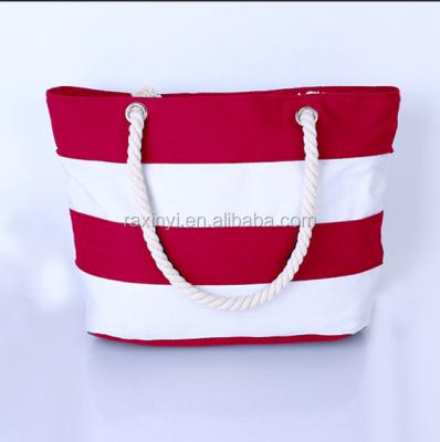 China Custom Canvas Eco Friendly Striped Beach Tote Bag with Rope Handles for sale