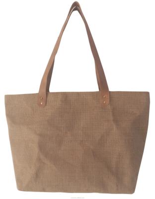 China Custom Made Eco-Friendly Wholesale High Quality Jute Burlap Beach Tote Bag With Leather Handle for sale