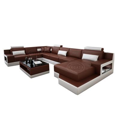 China With Light LED Portugal U Shape Sectional Leather Sofa Set Cushion Sectional Leather Covers Corner Sofa for sale