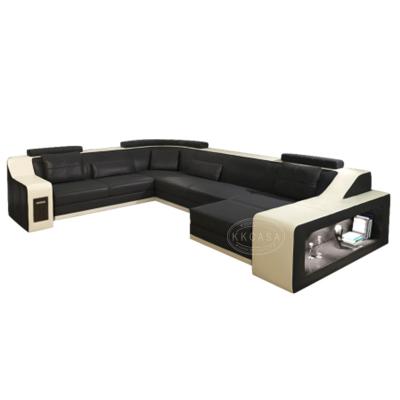 China With Lamp L Shape Leather Sofa Furniture Sets Stylish Project Living Room Sofas Bed for sale