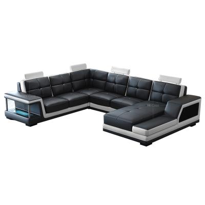 China With LED Light Luxury Chinese Wholesale Sectional Sofa U Shape Sectional Sofa Style Relax Super Black Leather Sofa for sale