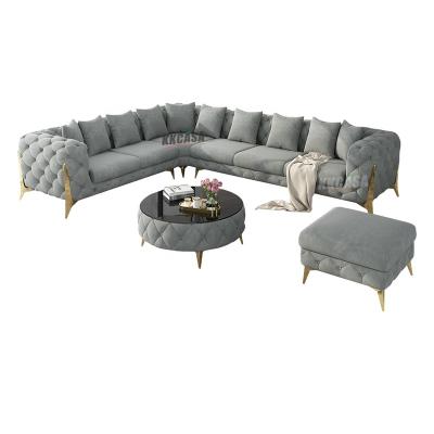 China Button Chesterfield Velvet Fabric Living Room Sofa Specific Luxury Use Chesterfield Corner Sofa for sale