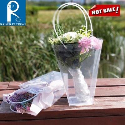 China Recyclable High Quality Different Size PVC Flower Plastic Bag With Portable for sale