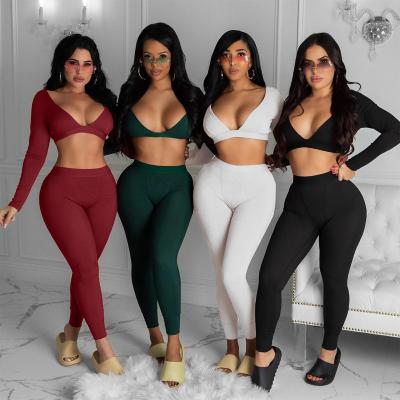 China 2022 QUICK DRY QUICK DRY Workout Wear Sports Wear For Women Fitness V-Neck Gear Sets Women Crop Top 2 Piece Set Two Piece Set No Panties return for sale