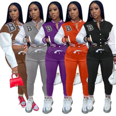 China Fashion Breathable Outerwear Set Women Varsity Jacket Long Sleeve Coats Jackets Winter Clothing Two Piece Pant Set Women Winter Clothes 2022 for sale