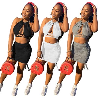 China 2022 Fashion Women Breathable Breathable Matching Solid Mini Dress Bodycon Summer Clothes Wholesale Crop Top Two Piece Set Teams 2 Piece Set Skirt for sale