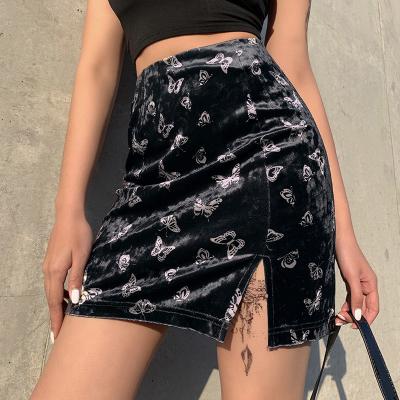 China Gothic Black Waist Velvet Fashionable Vintage Open Front Mini Skirt Butterfly Printed Women Aesthetic Breathable High Waist 2022 Skirts for sale