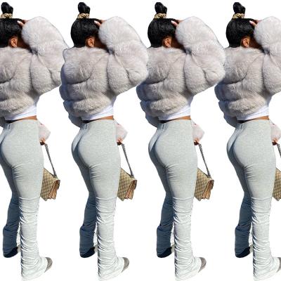 China Plus Size Breathable Breathable Solid Drawstring Split Micro Flared Ruched Sides Sweatpants Stacked Joggers Women's XS Stacked Panty Cuffs For Women for sale