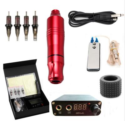 China Cost-effective Robert Engraving Machine Tattoo Pen Set Permanent Tattoo Machine Combination Power Silicone Grip Cover 1.5A Red for sale