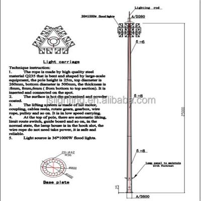 China warehouse price 25m high baode lights mast drawing lighting tower for stadium with 20years factory for sale