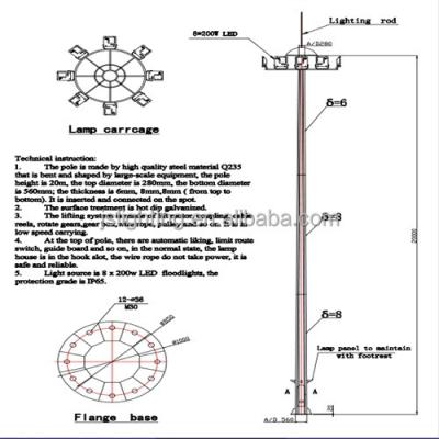 China 20m high baode lights mast drawing lighting tower station price with 20years factory for sale