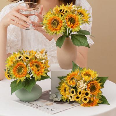 China Sunflower JAFB-32 Artificial Flowers Sunflower Groups Silk Sunflowers Bouquet Silk Sunflower For Wedding Bridal Bouquet Of Flowers for sale